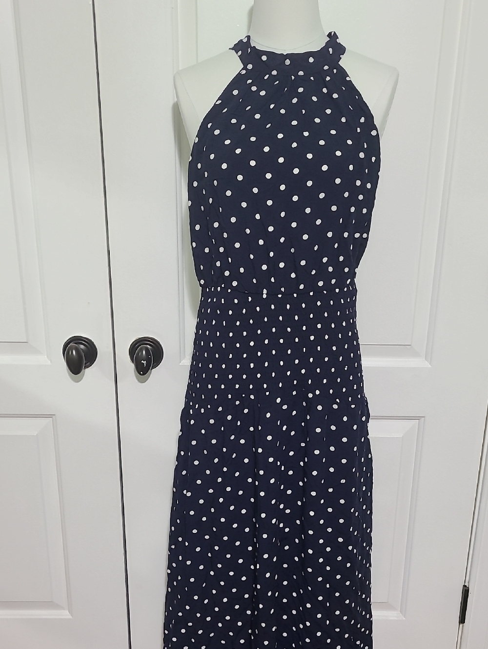 NWOT Polka Dot Halter Neck Tie Up Sleeveless Maxi Dress